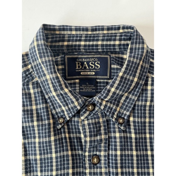G.H. Bass & Co Men Large Yellow/Blue Plaid Long Sleeve Button Down Flannel Shirt - Picture 3 of 9